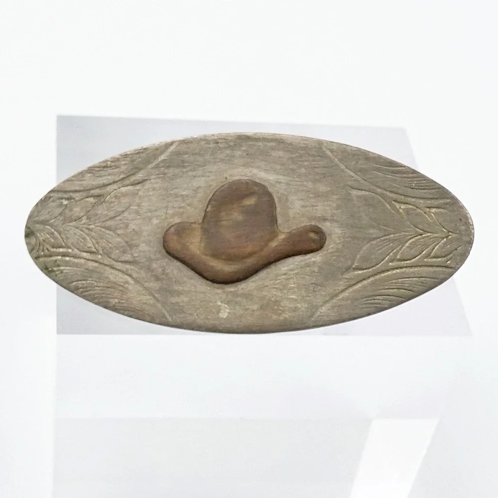 Vintage Unique Artisan Belt Buckle Hand Engraved Brass Cowboy Hat